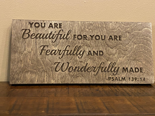 Psalm 139:14 You Are Fearfully and Wonderfully Made Bible Verse Christian Scripture Wall Art Wood Sign