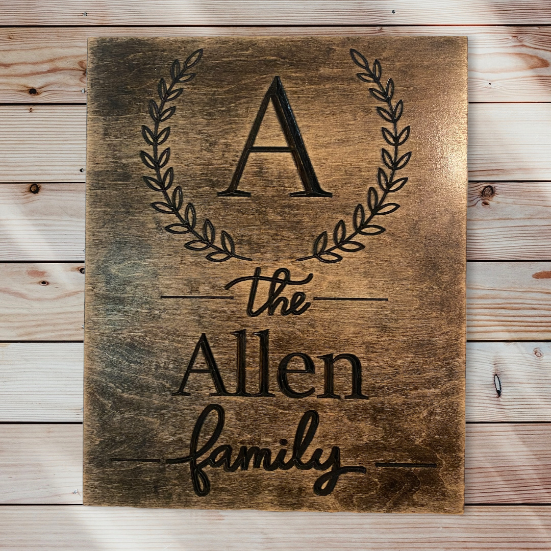 Personalized Last Name Sign with Initial Family Wood Carved Wall Art Wood Sign