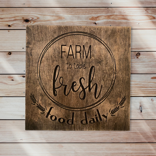Farm to Table Fresh Food Daily Farmhouse Wood Carved Wall Art Wood Sign