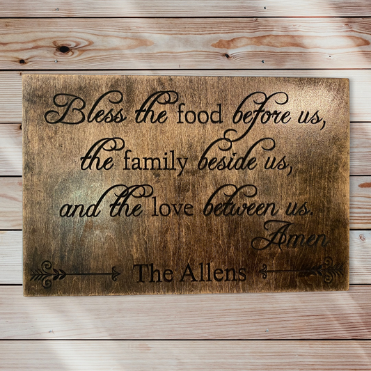 Bless The Food, Family, Love Personalized Family Wood Carve Wall Art Wood Sign