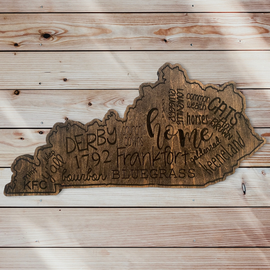 Kentucky Word Map Wall Art Wood Carved Wood Sign