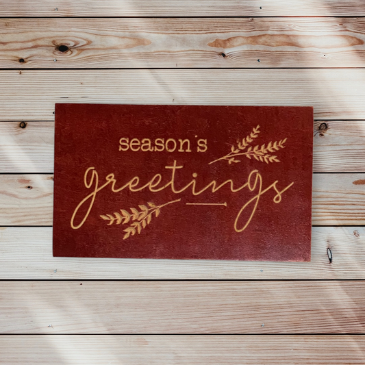 Seasons Greetings Christmas Wood Carved Wall Art