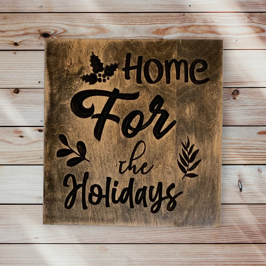 Home for the Holidays Christmas Wood Carved Wall Art
