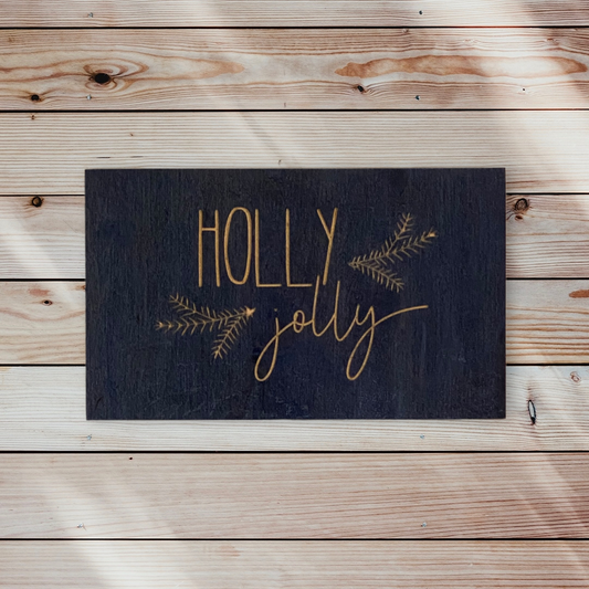 Holly Jolly Christmas Wood Carved Wall Art