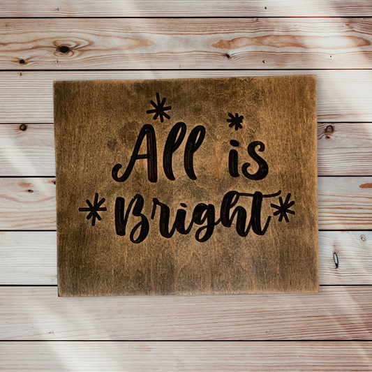 All is Bright Christmas Wood Carved Wall Art