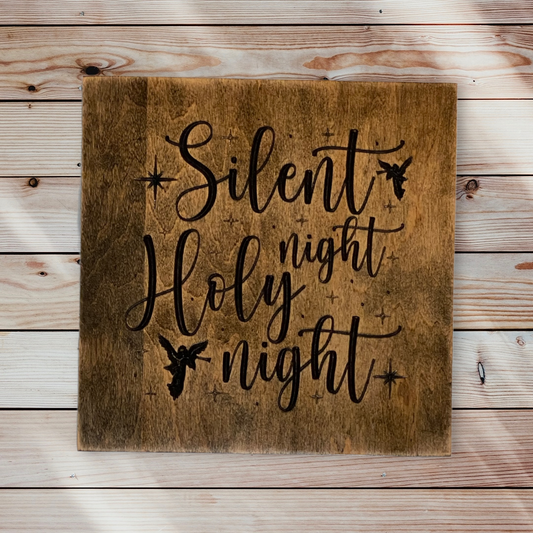 Silent Night Holy Night Christmas Wood Carved Wall Art