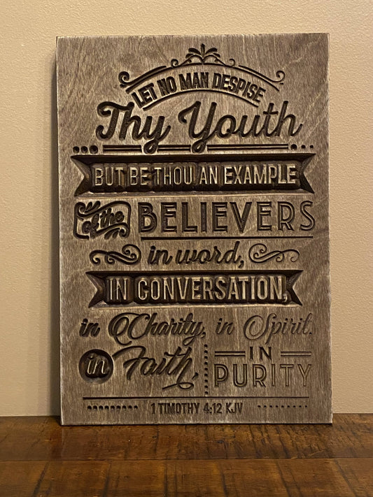 1 Timothy 4:12 Bible Verse Scripture Christian Wall Art Wood Sign