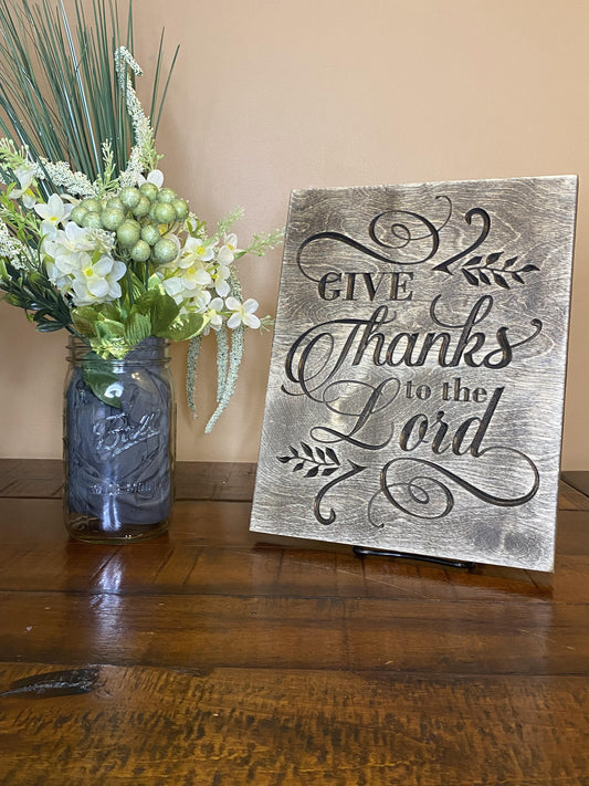 Give Thanks to the Lord Christian Wall Art Wood Sign