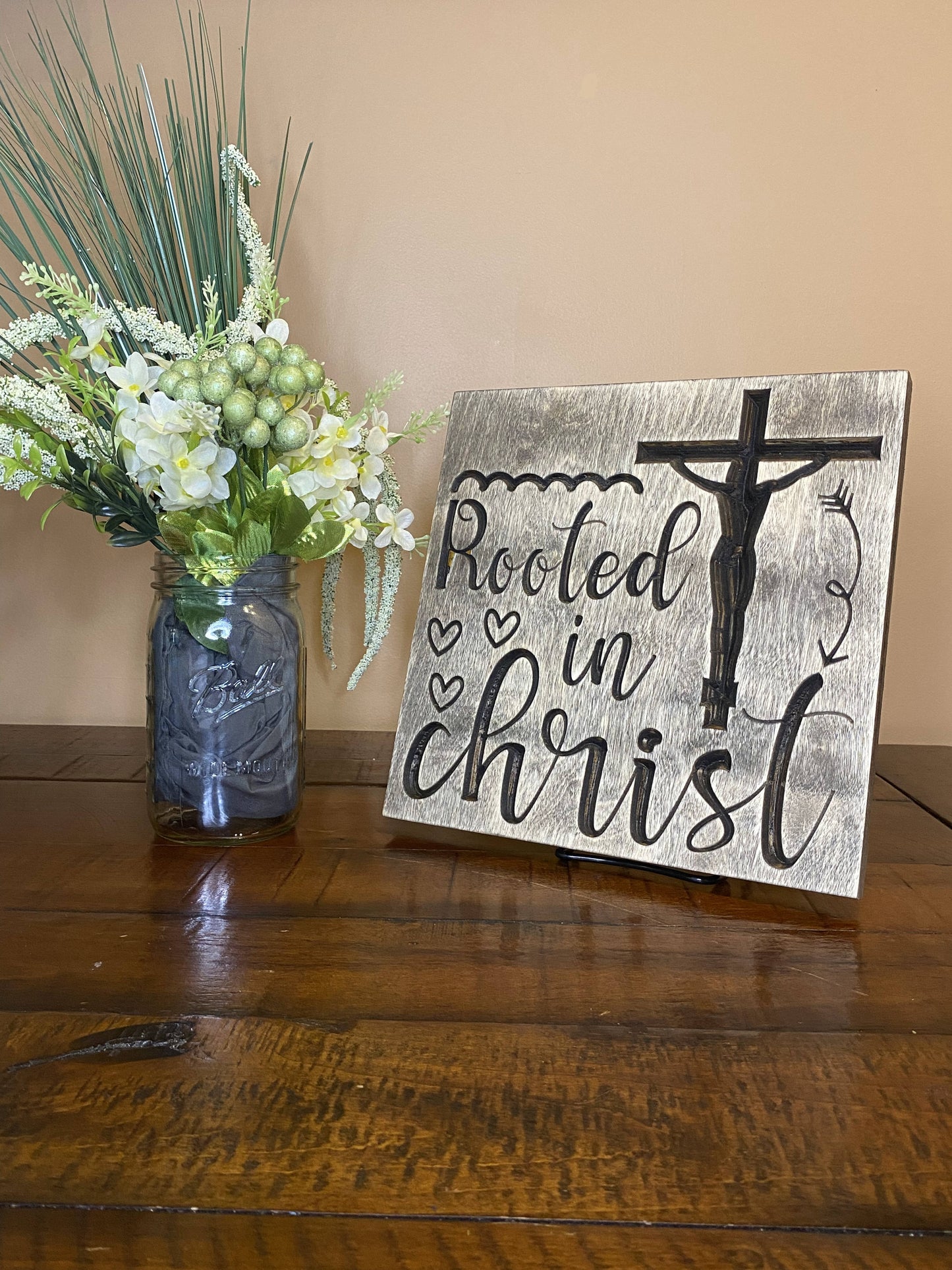 Rooted in Christ Christian Wall Art Wood Sign
