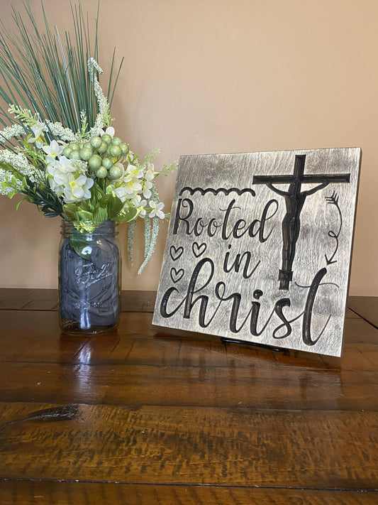 Rooted in Christ Christian Wall Art Wood Sign