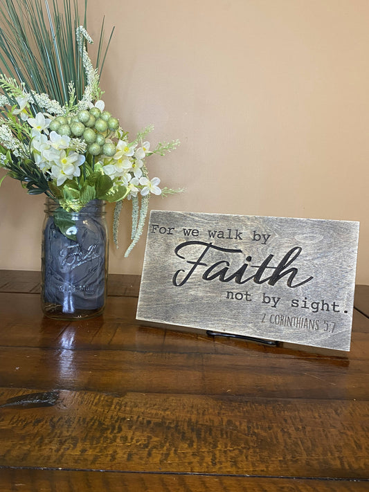 2 Corinthians 5:7 We Walk by Faith Bible Verse Christian Wall Art Wood Sign