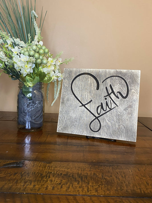 Heart Shaped Faith Christian Wall Art Wood Sign