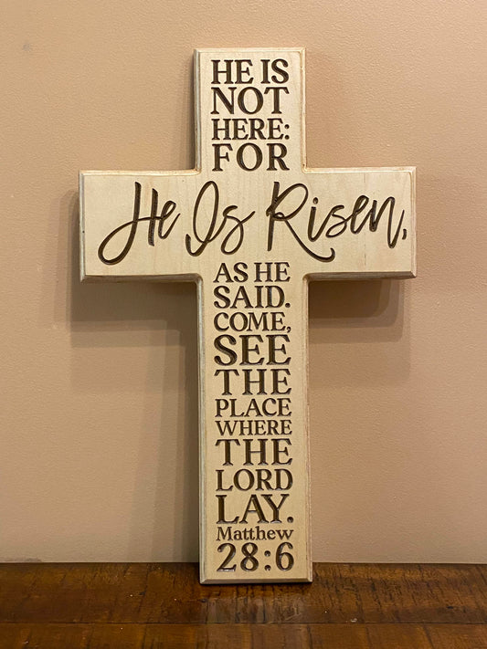 Matthew 28:6 He is Risen Cross Bible Verse Wall Art
