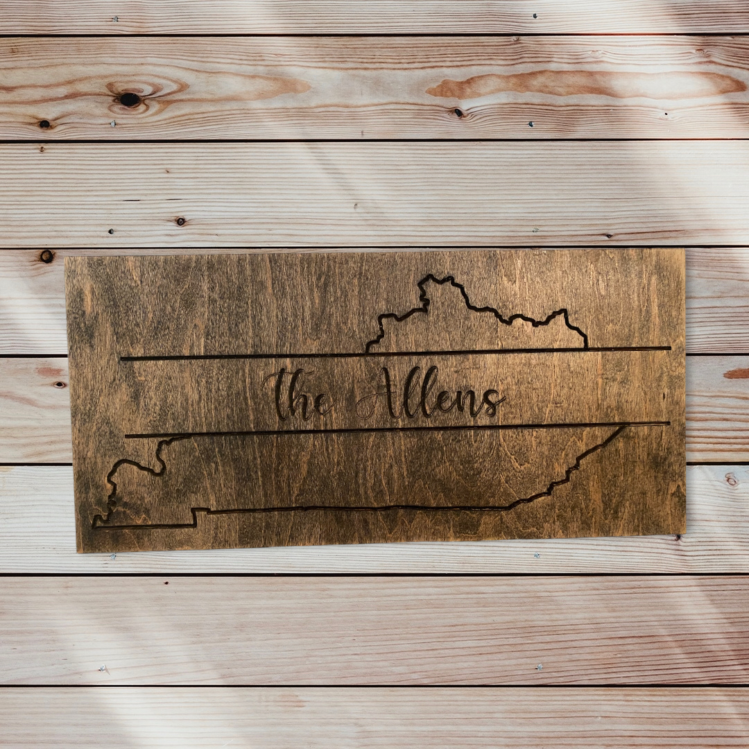 Family Name Personalized Kentucky Outline Wall Art Wood Carved Wood Sign