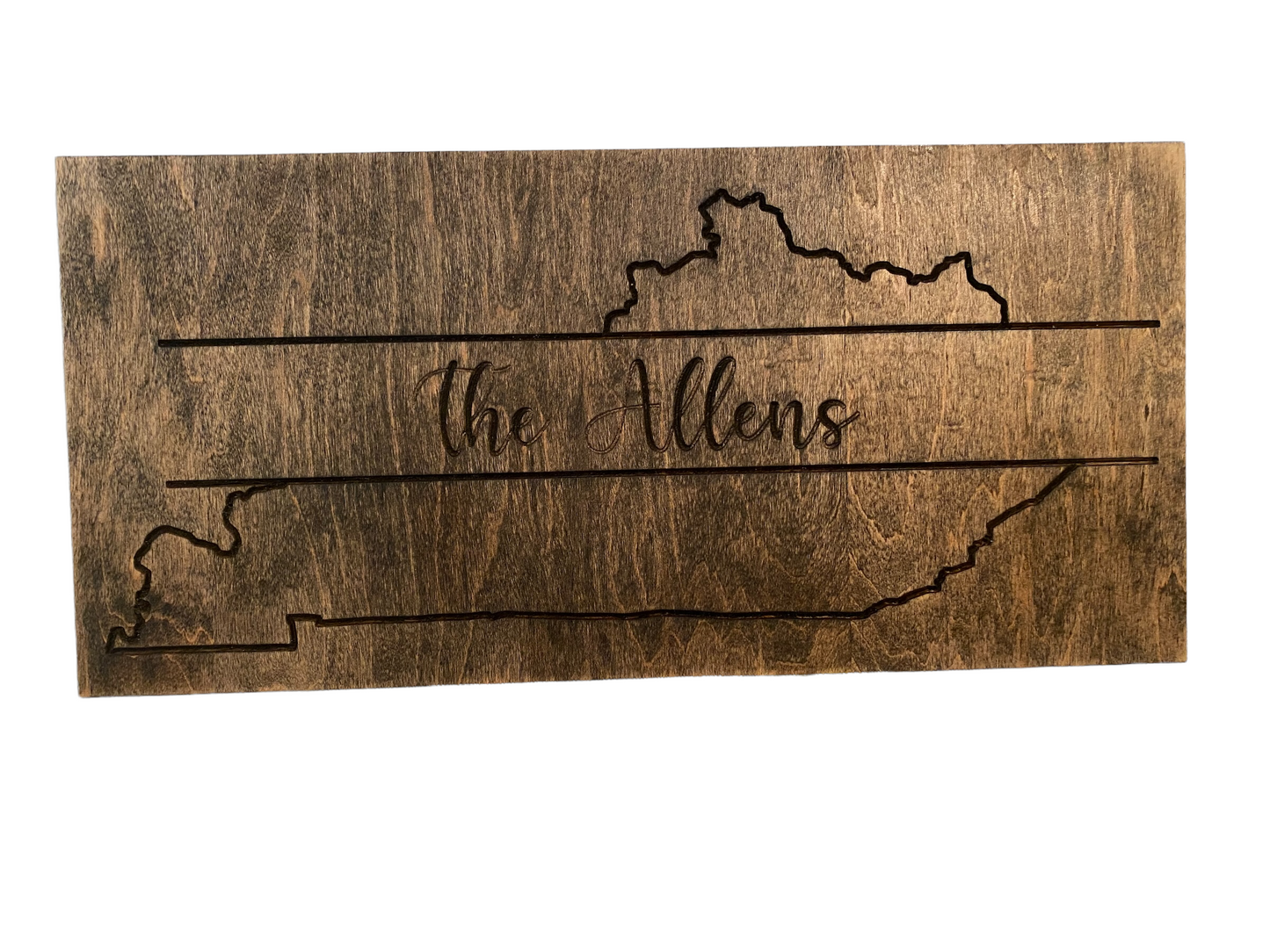 Family Name Personalized Kentucky Outline Wall Art Wood Carved Wood Sign