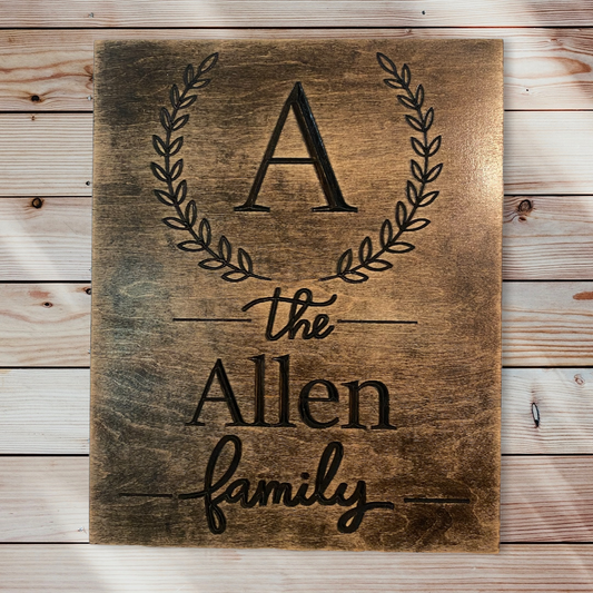 Personalized Last Name Sign with Initial Family Wood Carved Wall Art Wood Sign